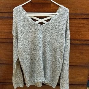 Lace-back Heather gray sweater.
